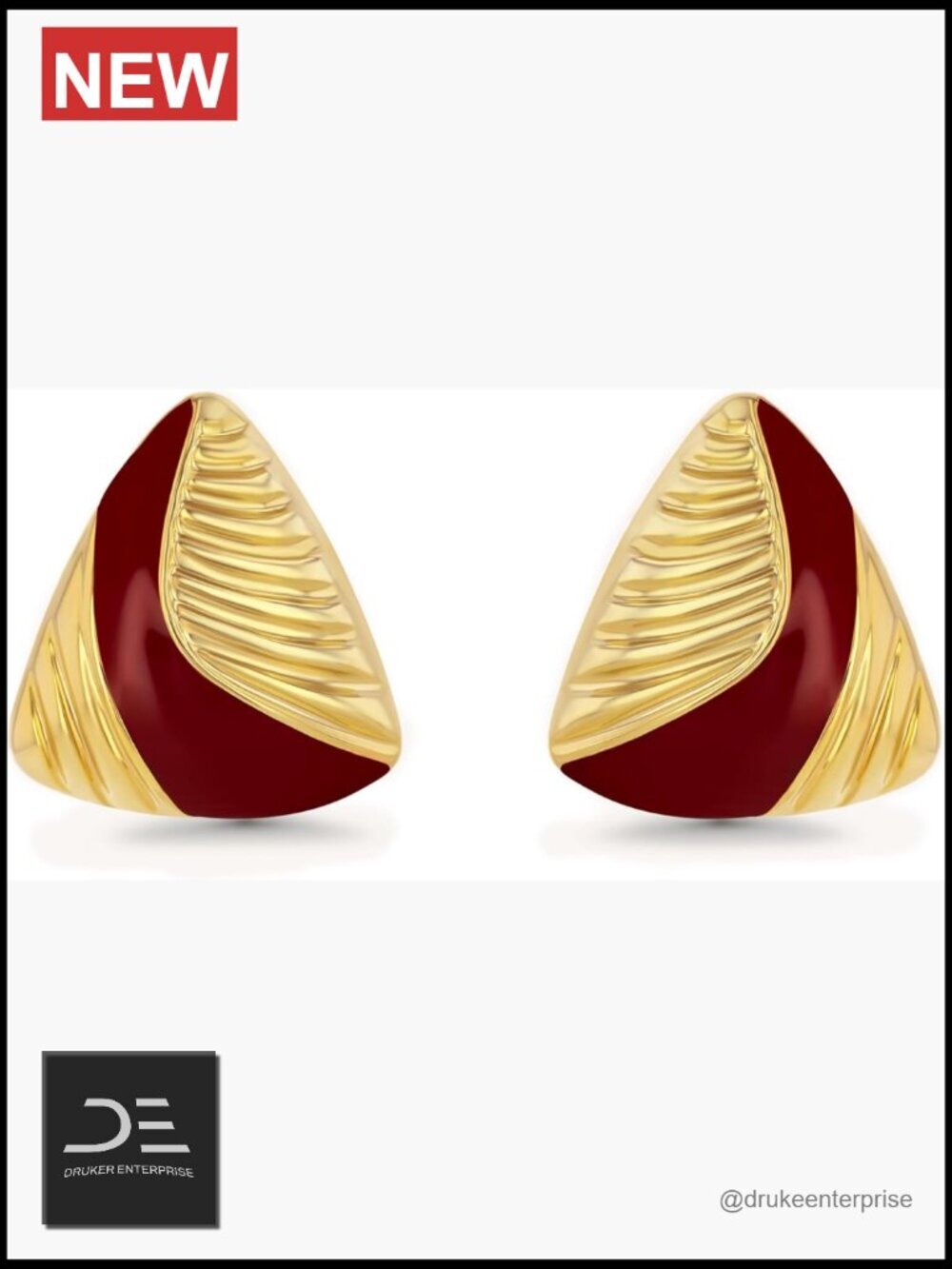 18K Gold Plated Enamel Triangle Stud Earrings - Geometric Handmade Charm